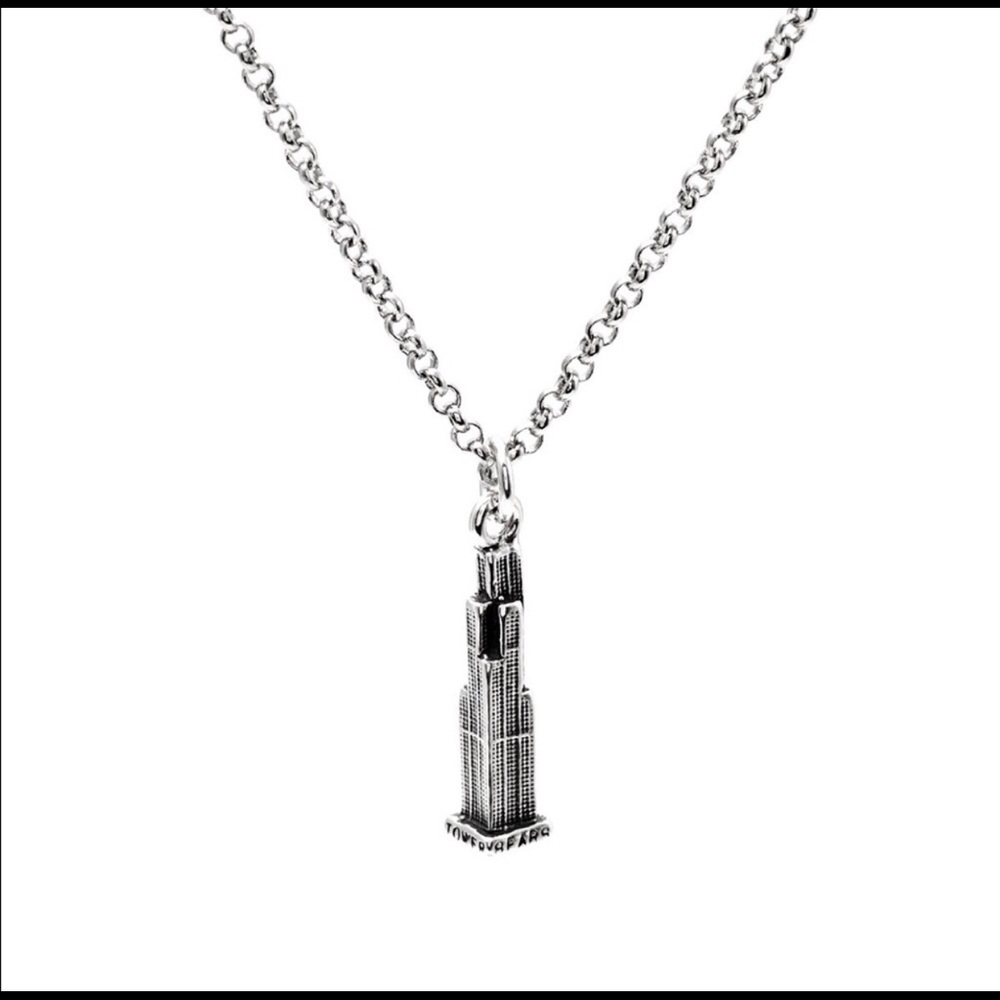 Chicago Sears Tower Silver Necklace Cubs Bears